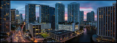 Brickell dowtown skyline at sunset, Miami. Florida, USA (Panoramic color)