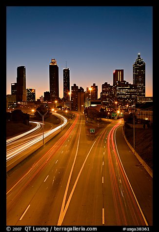 Highway and skyline, dusk. Atlanta, Georgia, USA (color)