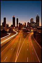 Highway and skyline, dusk. Atlanta, Georgia, USA (color)