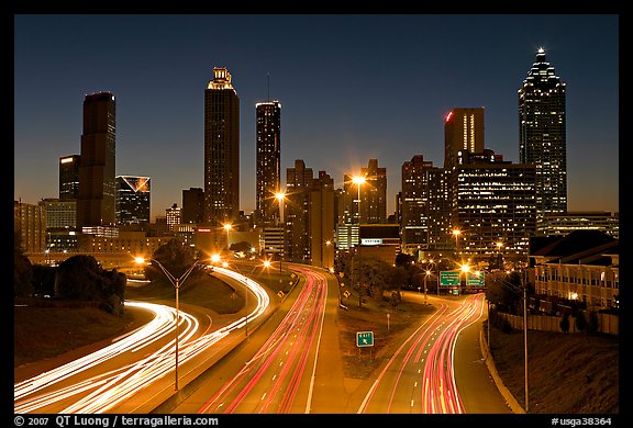 Atlanta skyline and highway at night. Atlanta, Georgia, USA (color)