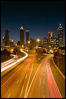 Highway and Atlanta skyline at night. Atlanta, Georgia, USA (color)