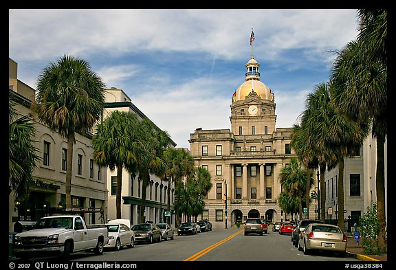 Street and Savannah City Hall. Savannah, Georgia, USA