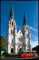 Church and red trolley. Savannah, Georgia, USA ( color)