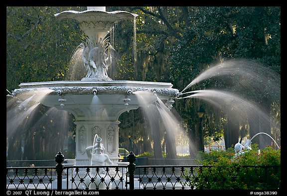 Detail of 1858 fountain in Forsyth Park. Savannah, Georgia, USA