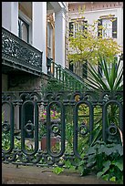 Fence and yard in front of historic house. Savannah, Georgia, USA