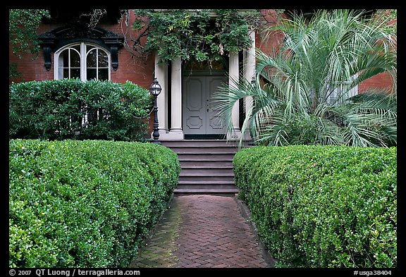 House entrance with garden, historical district. Savannah, Georgia, USA (color)