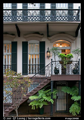 House entrance with lights. Savannah, Georgia, USA