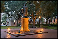 Square with statue of John Wesley at dusk. Savannah, Georgia, USA (color)