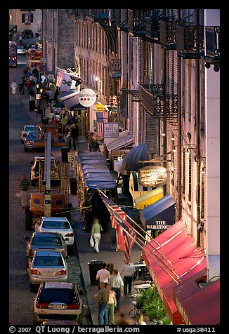 Waterfront street at dusk from above. Savannah, Georgia, USA (color)