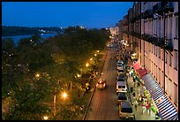 Riverside street at dusk from above. Savannah, Georgia, USA ( color)