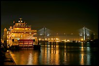 Riverboat, and Savannah Bridge at night. Savannah, Georgia, USA ( color)