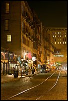 Rails and Cobblestone street by night. Savannah, Georgia, USA ( color)