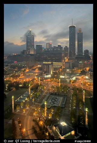 Centenial Olympic Park and skyline at dawn. Atlanta, Georgia, USA