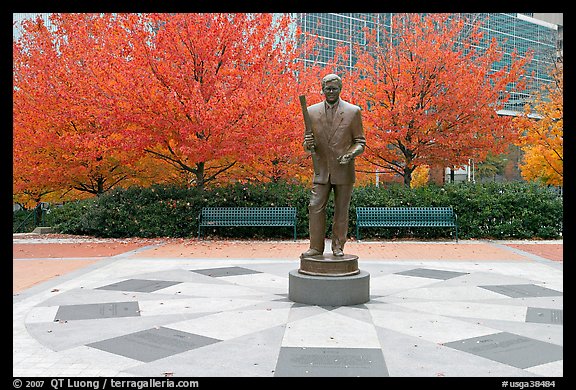 Monument to William Porter Payne and fall colors, Centenial Olympic Park. Atlanta, Georgia, USA