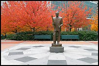 Monument to William Porter Payne and fall colors, Centenial Olympic Park. Atlanta, Georgia, USA (color)