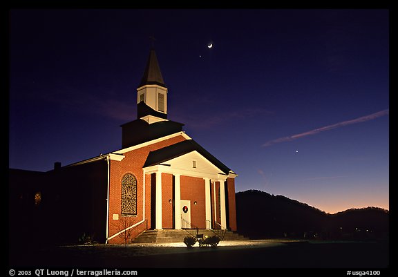 Church and moonrise. Georgia, USA