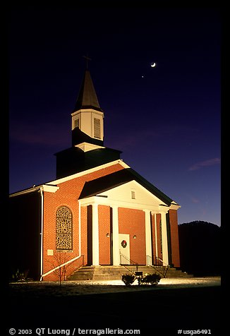 Church and moonrise. Georgia, USA