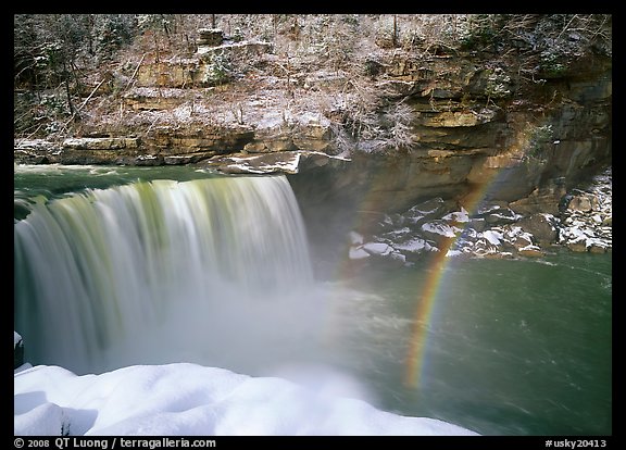 Double rainbow over Cumberland Falls in winter. USA (color)