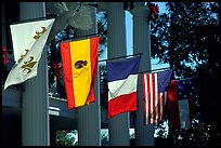 Facade with the four historic flags which have been flown over Louisiana. Louisiana, USA
