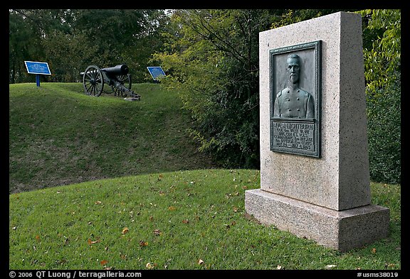 Monument, Union position markers, and gun, Vicksburg National Military Park. Vicksburg, Mississippi, USA (color)