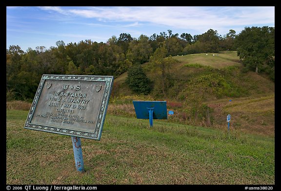 Union position markers on battlefield, Vicksburg National Military Park. Vicksburg, Mississippi, USA