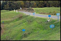 Blue (union) lines markers during civil war pivotal battle, Vicksburg National Military Park. Vicksburg, Mississippi, USA ( color)