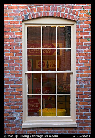 Coca Cola memorabilia seen from window. Vicksburg, Mississippi, USA (color)