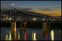 Bridge over the Mississippi river at dusk. Vicksburg, Mississippi, USA ( color)