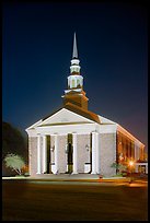 First Baptist Church in Federal style, by night. Natchez, Mississippi, USA (color)