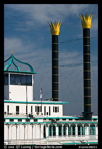 Smokestacks of the Isle of Capri Riverboat. Natchez, Mississippi, USA