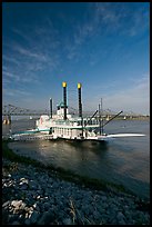 Riverboat, Mississippi River, and bridge, morning. Natchez, Mississippi, USA ( color)