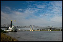 Mississippi River, paddle steamer, and bridge. Natchez, Mississippi, USA ( color)