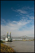 Mississippi River, paddle riverboat, and bridge. Natchez, Mississippi, USA ( color)