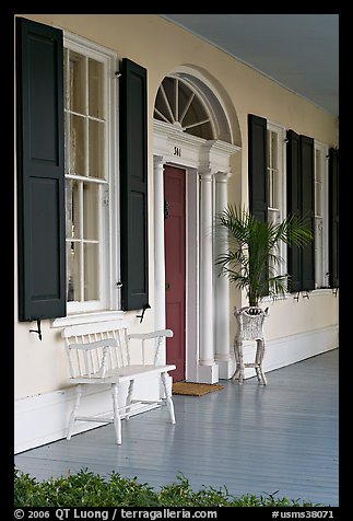 Porch of Griffith-McComas house. Natchez, Mississippi, USA (color)