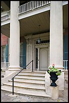 Entrance stairs, door, and columns, Magnolia Hall. Natchez, Mississippi, USA