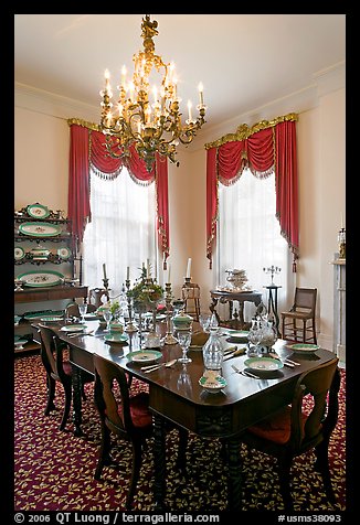 Dining room inside Rosalie house. Natchez, Mississippi, USA