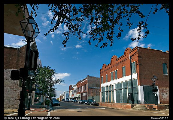 Street with old stores. Natchez, Mississippi, USA (color)