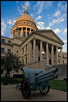 Cannon and Mississippi Capitol at sunset. Jackson, Mississippi, USA