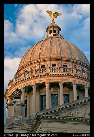 Dome of Mississippi Capitol at sunset. Jackson, Mississippi, USA