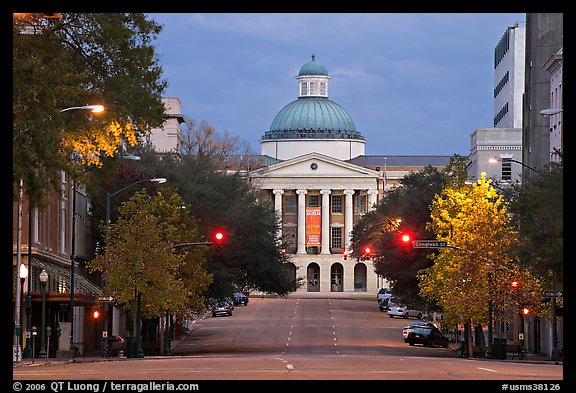 Street leading to Old Capitol at dusk. Jackson, Mississippi, USA