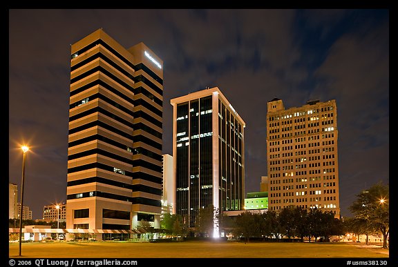 Downtown High rise buildings at night. Jackson, Mississippi, USA