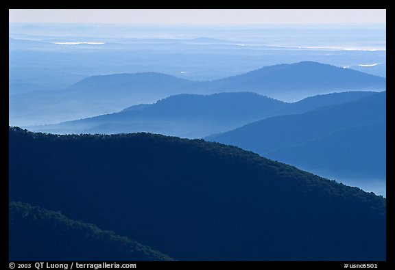 Ridges in haze, Blue Ridge Parkway. Virginia, USA (color)