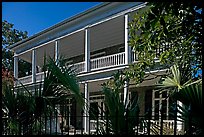 Facade of house with balconies and columns. Charleston, South Carolina, USA (color)