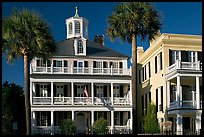 Antebellum house with flag and octogonal tower. Charleston, South Carolina, USA