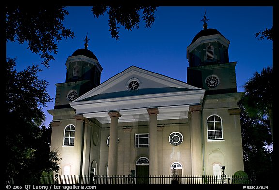 First Presbyterian Church, 1731, at twilight. Charleston, South Carolina, USA (color)