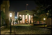 Street with cobblestone pavement at night. Charleston, South Carolina, USA (color)