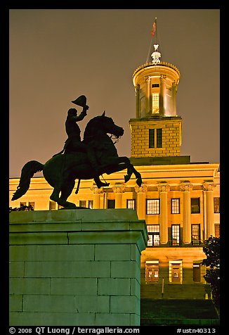 Jackson statue and Tennessee State Capitol by night. Nashville, Tennessee, USA (color)