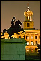 Jackson statue and Tennessee State Capitol by night. Nashville, Tennessee, USA (color)