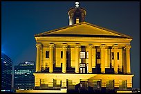 Greek Revival style Tennessee State Capitol by night. Nashville, Tennessee, USA