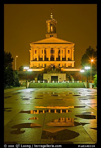 State Capitol and reflectoins by night. Nashville, Tennessee, USA